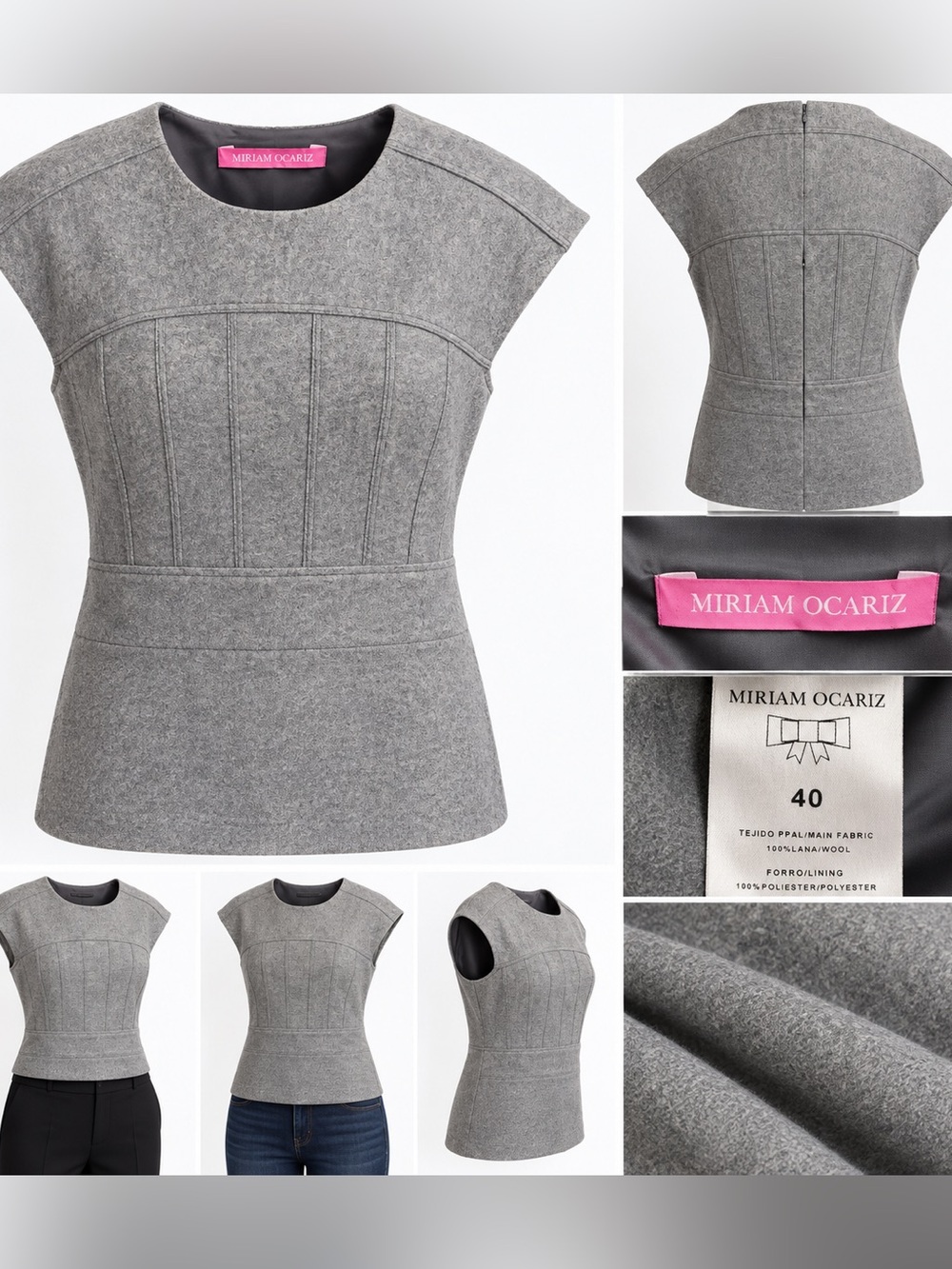Miriam Ocariz Gray Wool Structured Corset Top Size 40 Designer Top